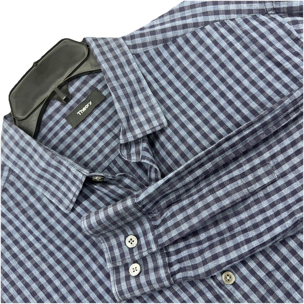 Theory Shirt Mens L Blue Check Plaid‎ Long Sleeve Button Up Murrary